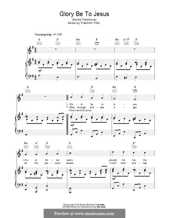 Glory Be To Jesus: Para vocais e piano (ou Guitarra) by Friedrich Filitz