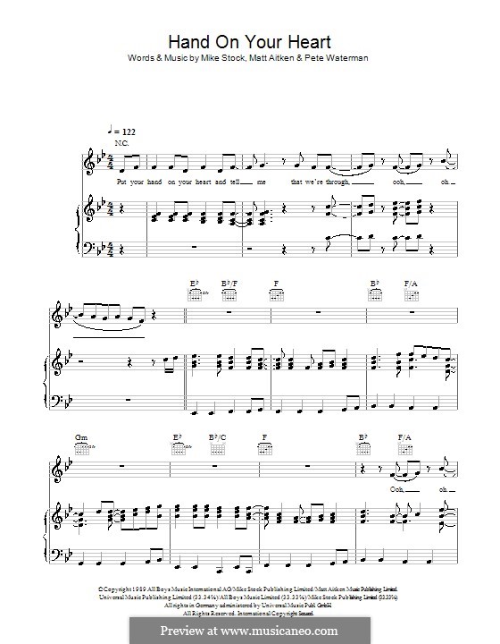 Hand on Your Heart (Kylie Minogue): Para vocais e piano (ou Guitarra) by Matt Aitken, Mike Stock, Pete Waterman