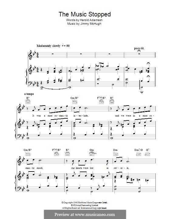 The Music Stopped (Frank Sinatra): Para vocais e piano (ou Guitarra) by Jimmy McHugh