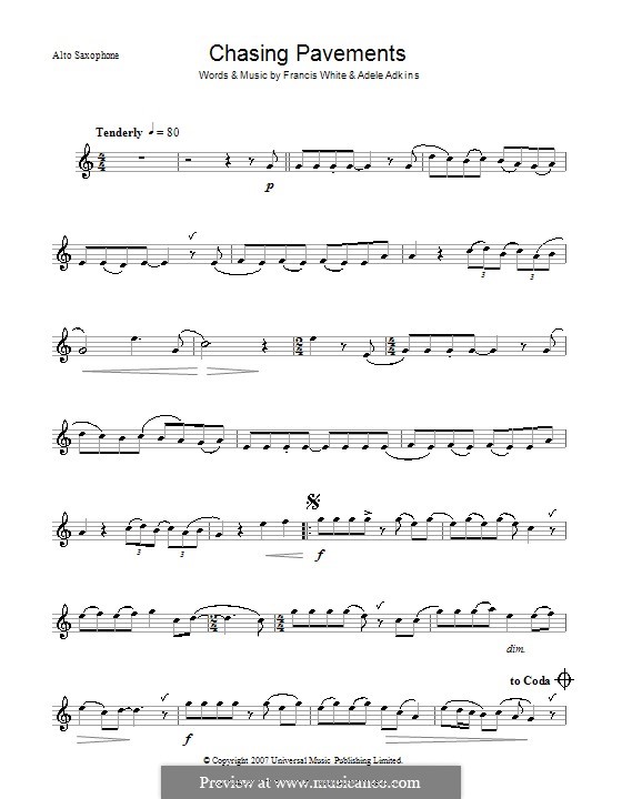 Chasing Pavements: para Saxofone Alto by Adele, Eg White