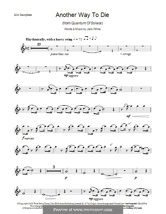 Another Way To Die (Jack White & Alicia Keys): para Saxofone Alto by Jack White