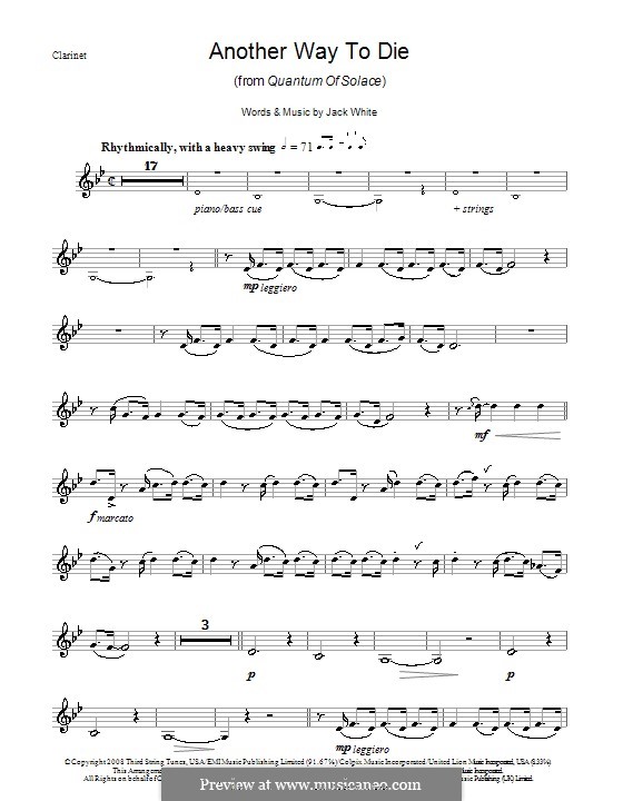 Another Way To Die (Jack White & Alicia Keys): para clarinete by Jack White