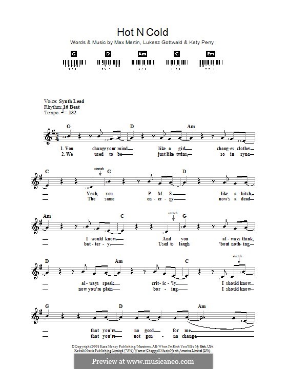 Hot n Cold: para teclado by Katy Perry, Lukas Gottwald, Max Martin