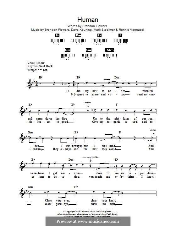 Human (The Killers): para teclado by Brandon Flowers, Dave Keuning, Mark Stoermer, Ronnie Vannucci