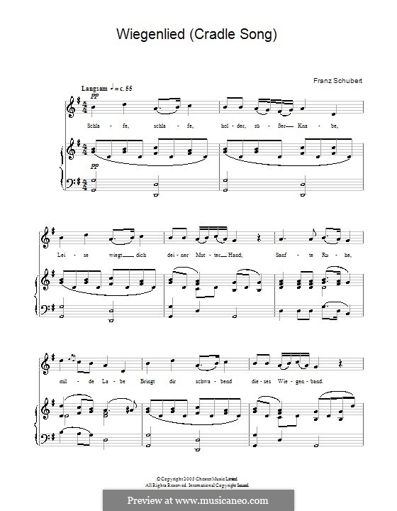 Wiegenlied (Cradle Song), D.498 Op.98 No.2: Partitura Piano-vocal by Franz Schubert