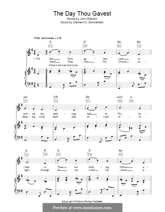 The Day Thou Gavest: Para vocais e piano (ou Guitarra) by Clement Cotterill Scholefield