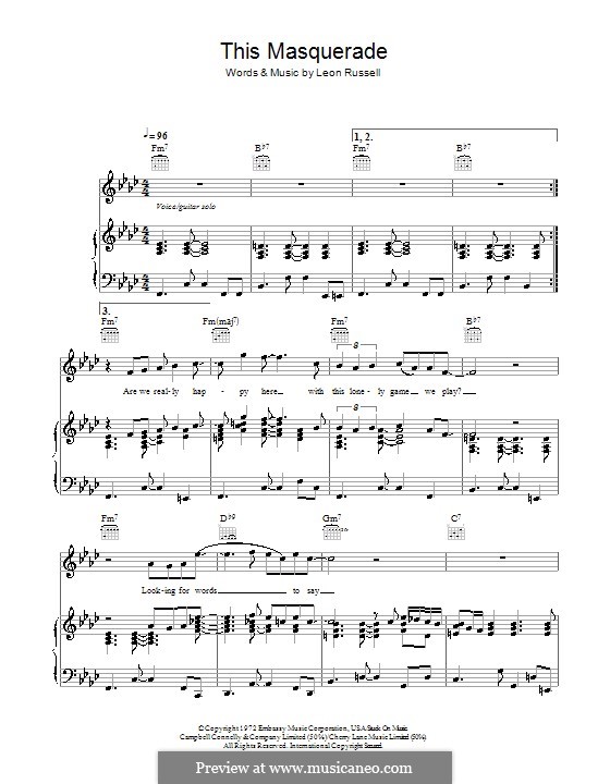 This Masquerade: Para vocais e piano (ou Guitarra) by Leon Russell