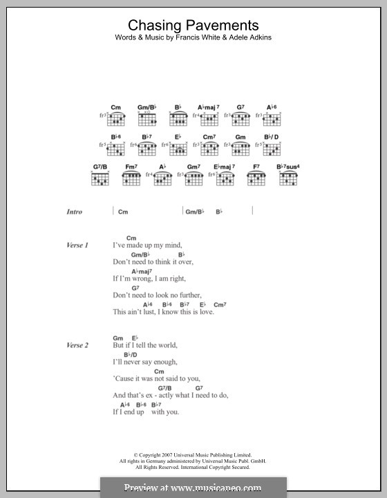 Chasing Pavements: Letras e Acordes by Adele, Eg White