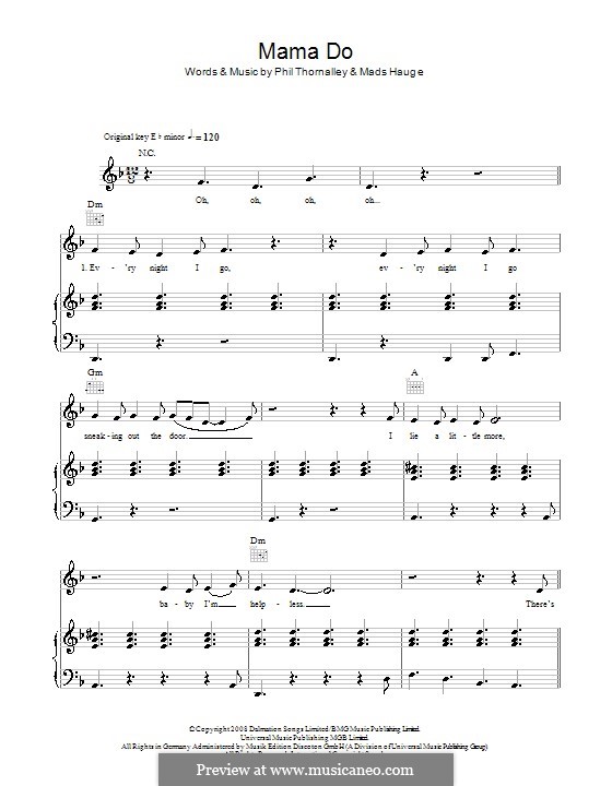Mama Do (Pixie Lott): Para vocais e piano (ou Guitarra) by Mads Hauge, Phil Thornalley