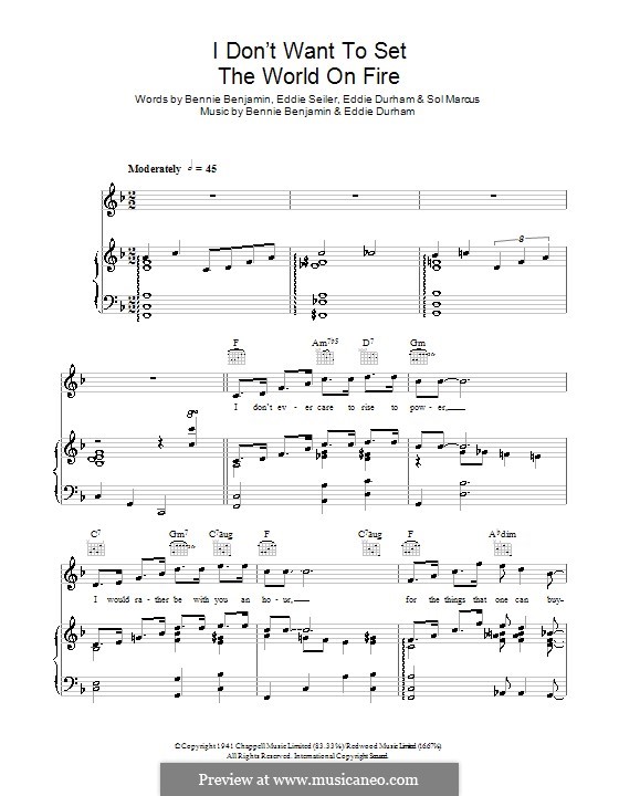I Don't Want to Set the World on Fire (The Ink Spots): Para vocais e piano (ou Guitarra) by Bennie Benjamin, Eddie Durham