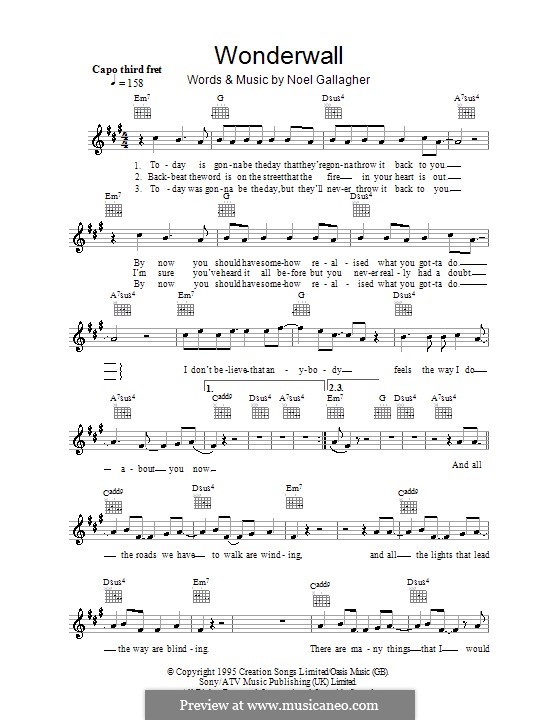 Wonderwall (Oasis): melodía,letras e acordes by Noel Gallagher