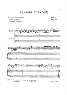 Plaisir d’Amour (The Joys of Love): For viola d'amore (or viola) and piano by Jean Paul Egide Martini