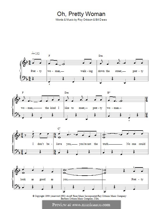 Oh, Pretty Woman: facil para piano (com acordes) by Bill Dees, Roy Orbison