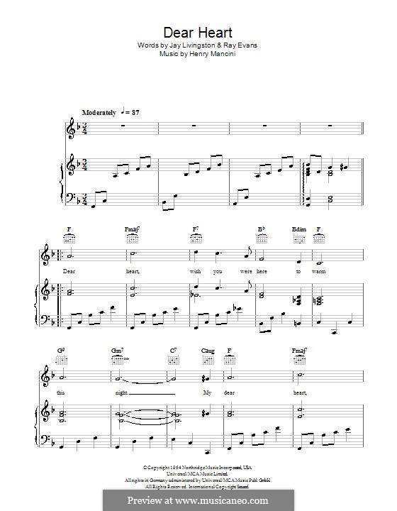 Dear Heart: Para vocais e piano (ou Guitarra) by Henry Mancini