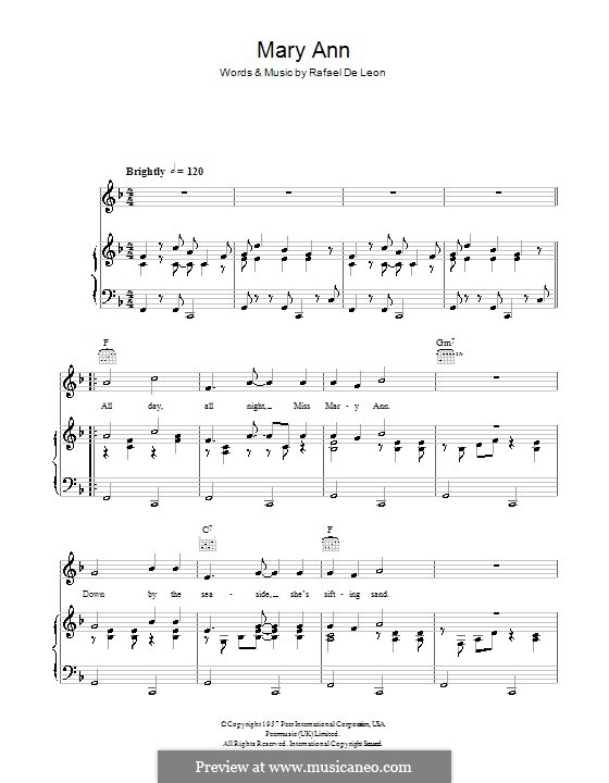 Mary Ann: Para vocais e piano (ou Guitarra) by Rafael De Leon