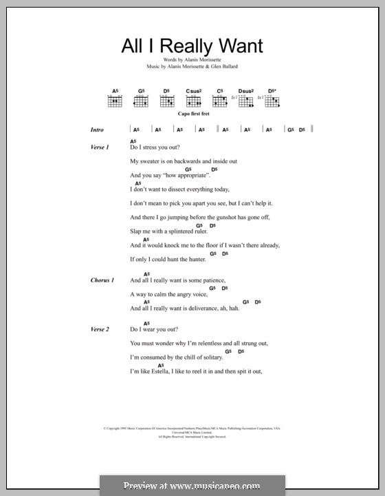 All I Really Want (from Jagged Little Pill The Musical): Letras e Acordes by Alanis Morissette, Glen Ballard