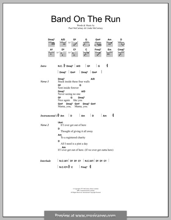 Band on the Run (Wings): Letras e Acordes by Linda McCartney, Paul McCartney