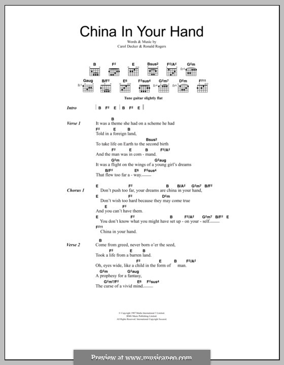 China in Your Hand (T'Pau): Letras e Acordes by Carol Ann Decker, Ronald Rogers