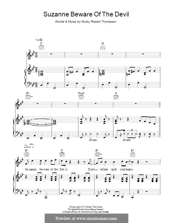 Suzanne Beware of the Devil: Para vocais e piano (ou Guitarra) by Mulby Robert Thompson