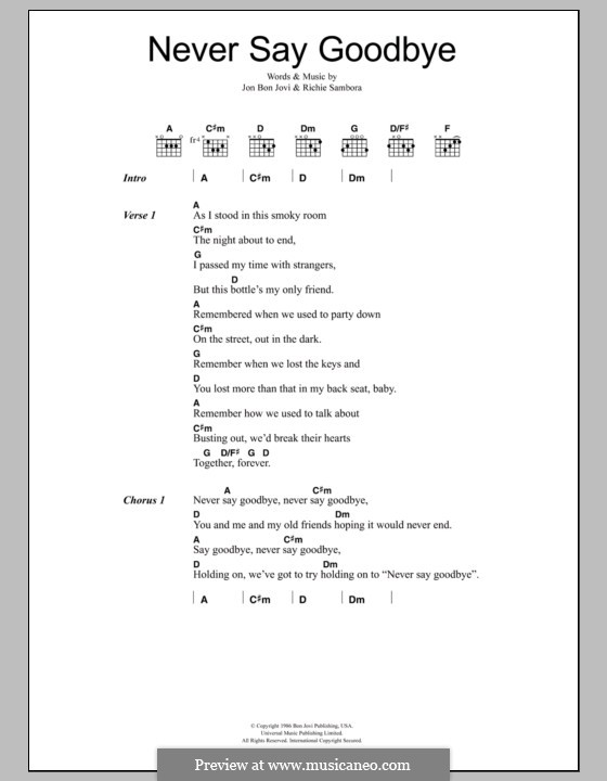 Never Say Goodbye (Bon Jovi): Letras e Acordes by Jon Bon Jovi, Richie Sambora