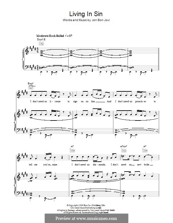 Living in Sin (Bon Jovi): Para vocais e piano (ou Guitarra) by Jon Bon Jovi