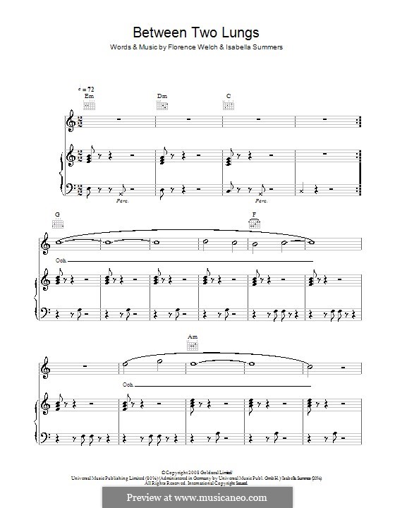 Between Two Lungs (Florence and The Machine): Para vocais e piano (ou Guitarra) by Florence Welch, Isabella Summers
