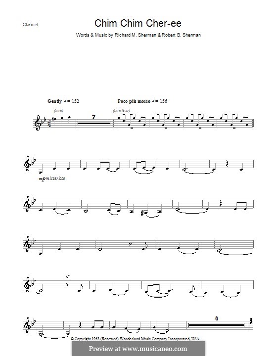 Chim Chim Cher-ee (from Mary Poppins): para clarinete by Richard M. Sherman, Robert B. Sherman