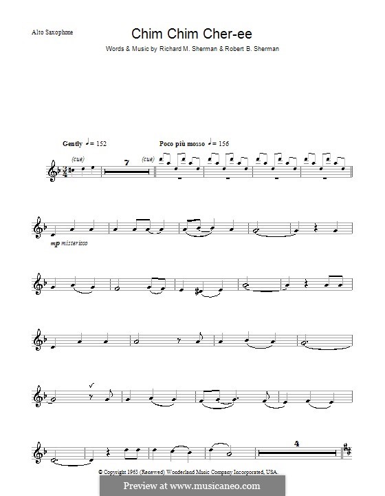 Chim Chim Cher-ee (from Mary Poppins): para Saxofone Alto by Richard M. Sherman, Robert B. Sherman