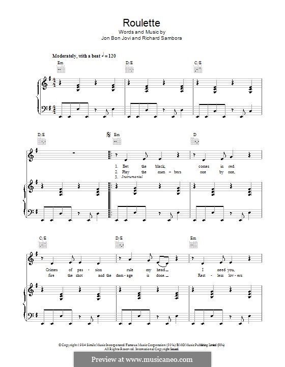 Roulette (Bon Jovi): Para vocais e piano (ou Guitarra) by Jon Bon Jovi, Richie Sambora