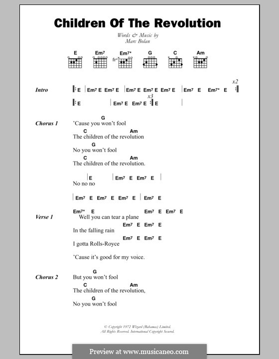 Children of the Revolution (T Rex): Letras e Acordes by Marc Bolan