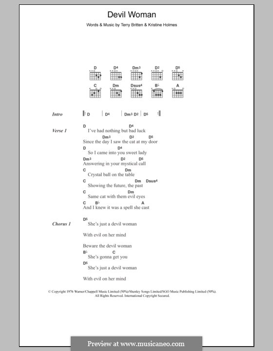 Devil Woman (Cliff Richard): Letras e Acordes by Terry Britten, Kristine Holmes