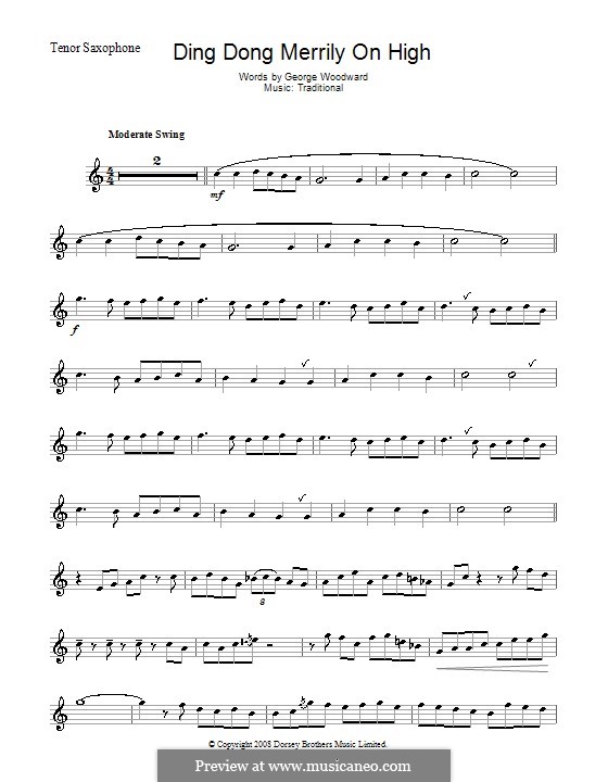 Ding Dong! Merrily on High (Printable Scores): para saxofone tenor by folklore
