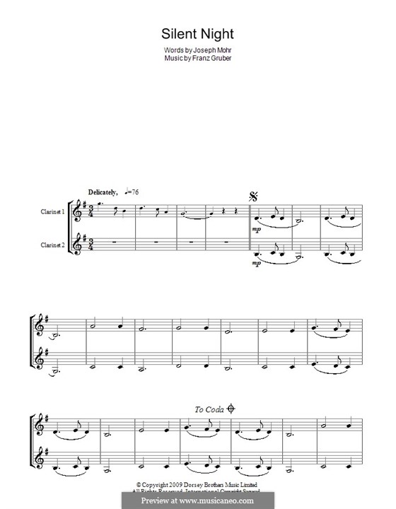 For duo instruments version: para duas clarinetas by Franz Xaver Gruber