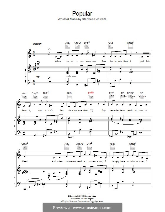Popular (from Wicked): Para vocais e piano (ou Guitarra) by Stephen Schwartz