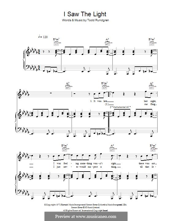 I Saw the Light: Para vocais e piano (ou Guitarra) by Todd Rundgren