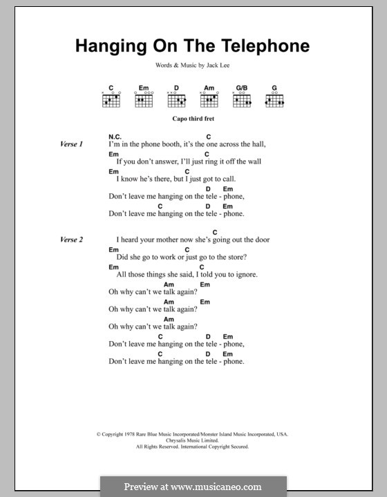 Hanging on the Telephone (Blondie): Letras e Acordes by Jack Lee