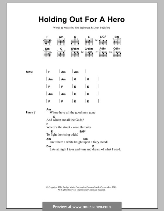 Holding Out for a Hero (Bonnie Tyler): Letras e Acordes by Jim Steinman