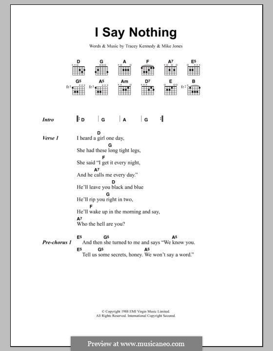 I Say Nothing (Voice of the Beehive): Letras e Acordes by Mike Jones, Tracey Kennedy