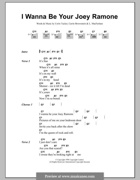 I Wanna Be Your Joey Ramone (Sleater-Kinney): Letras e Acordes by Carrie Brownstein, Corin Tucker, L. MacFarlane