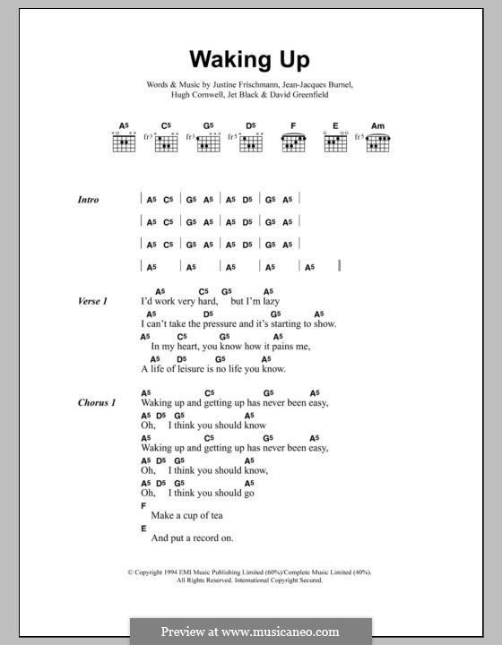 Waking Up (Elastica): Letras e Acordes by David Greenfield, Hugh Cornwell, Jean-Jacques Burnel, Jet Black, Justine Frischmann