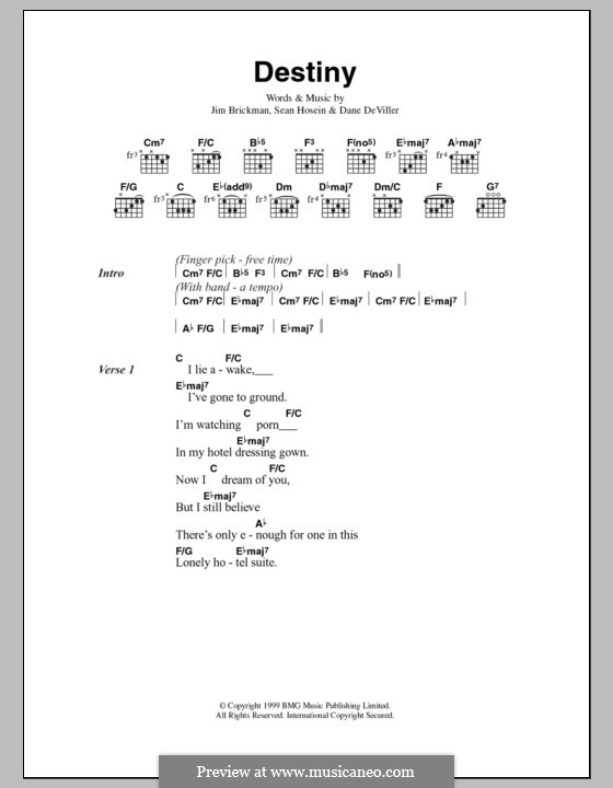 Destiny: Letras e Acordes by Dane Deviller, Jim Brickman, Sean Hosein