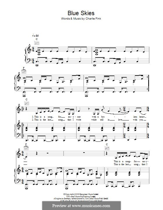 Blue Skies (Noah and The Whale): Para vocais e piano (ou Guitarra) by Charlie Fink