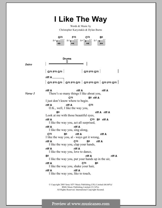 I Like the Way (The Bodyrockers): Letras e Acordes by Christopher Karyotakis, Dylan Burns