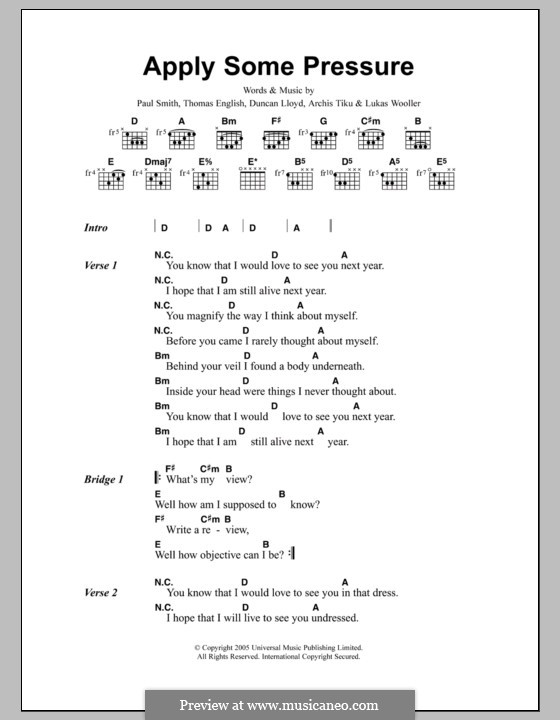 Apply Some Pressure (Maximo Park): Letras e Acordes by Thomas Dunn English, Archis Tiku, Duncan Lloyd, Lukas Wooller, Paul Smith