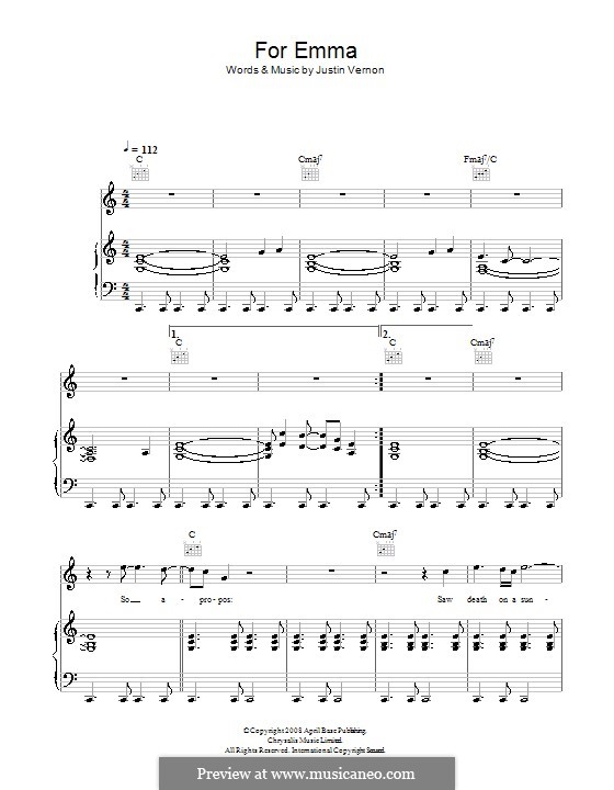 For Emma (Bon Iver): Para vocais e piano (ou Guitarra) by Justin Vernon