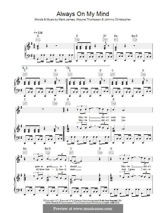 Always on My Mind: Para voz e piano ou guitarra (Elvis Presley) by Johnny Christopher, Mark James, Wayne Carson Thompson