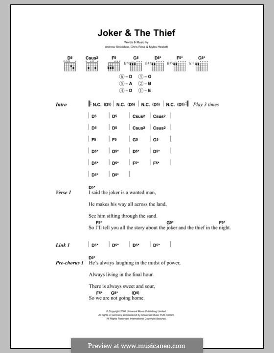 Joker and the Thief (Wolfmother): Letras e Acordes by Andrew Stockdale, Chris Ross, Myles Heskett