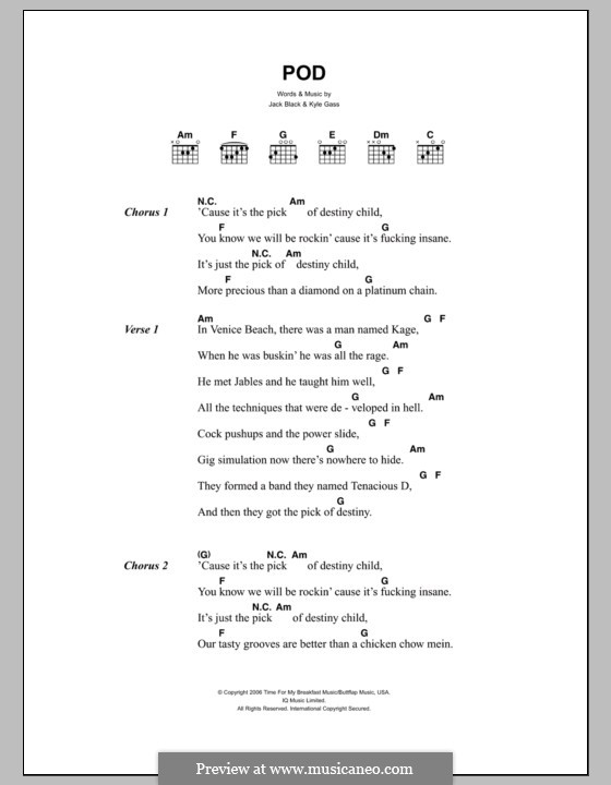 POD (Tenacious D): Letras e Acordes by Jack Black, Kyle Gass