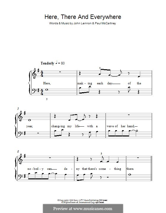 Here, There and Everywhere (The Beatles): facil para piano (G maior) by John Lennon, Paul McCartney