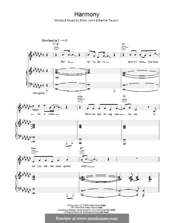 Harmony: Para vocais e piano (ou Guitarra) by Elton John